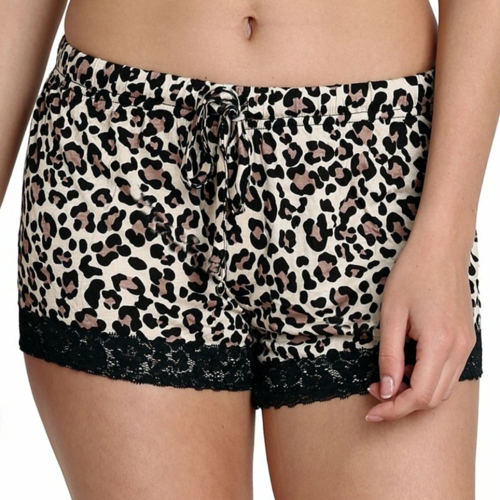 NWT - Lace trim leopard lounge shorts